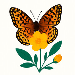 Minimalist and vibrant vector collection of different butterfly species sitting on spring and summer flowers. Flat design for digital projects, greeting cards, and nature-themed graphics.
