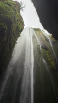 Secret Cascade In Canyon Gljufrabui Waterfall Iceland 