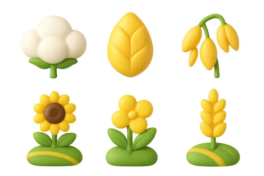 Cartoon crop icons collection for farming and agriculture design