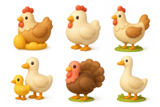 Charming farm bird icons for agricultural design: chicken, goose, and turkey illustration