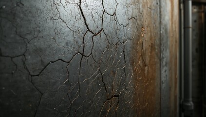 Obraz premium Textured Wall with Cracks and Peeling Paint in Dim Lighting