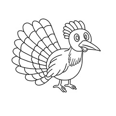 Line art cartoon turkey bird for coloring book. Simple hand drawn thanksgiving poultry outline