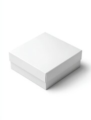 square white cardboard box, closed, blank packaging, isometric view, isolated on white background