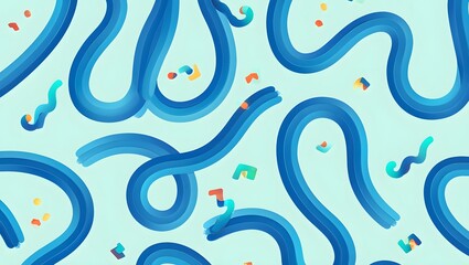 Abstract blue wavy lines and confetti pattern on light green background