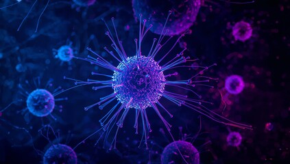 Vibrant Visualization of Microscopic Virus Structure in Digital Art