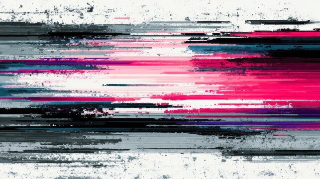 Horizontal digital glitch effect displays streaks of bright magenta and deep gray across a textured white background - Powered by Adobe