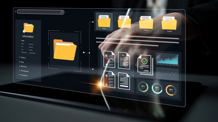 A user interface for a document management system. The dashboard provides file organization, a project workspace, and data analytics for corporate information management. Fermion