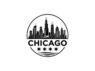 Fototapeta premium Chicago city skyline emblem with landmarks and bold city text