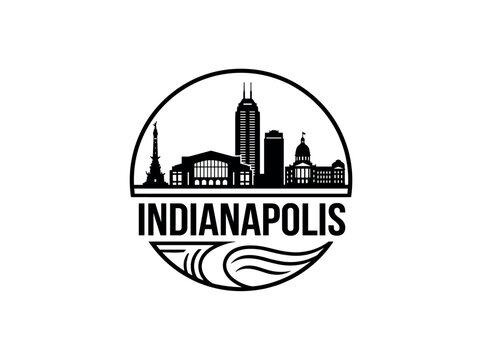 Indianapolis city skyline emblem with landmarks and bold city text