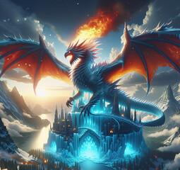 dragon in the night fantasy land big fire