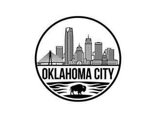 Fototapeta premium Oklahoma city skyline emblem with landmarks and bold city text