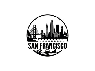 Fototapeta premium San Francisco city skyline emblem with landmarks and bold city text