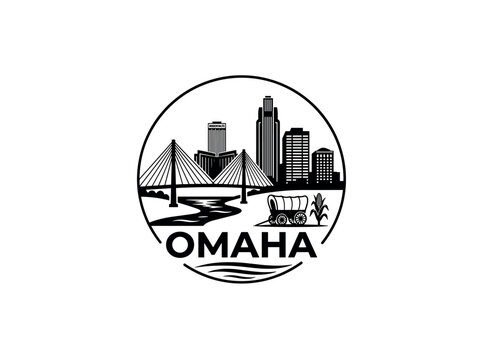Omaha city skyline emblem with landmarks and bold city text