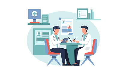 Doctors collaborating on patient care with modern technology for improved healthcare, teamwork in medicine, and professional medical consultation solutions