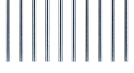 Elegant array of reflective cylindrical bars on isolated transparent surface