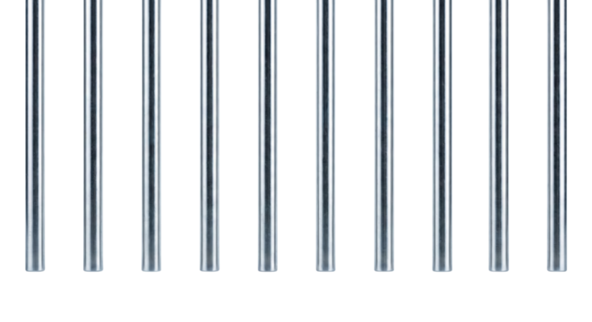 Elegant array of reflective cylindrical bars on isolated transparent surface