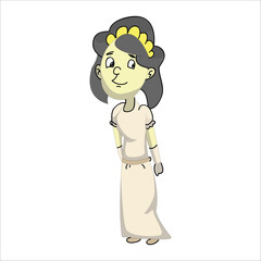 Cute bride character standing with hands clasped together in a shy or modest pose