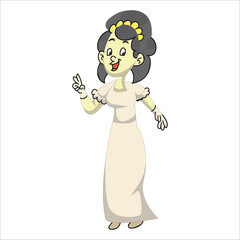 Vector illustration of a bride, Happy Lady Character Making V-Sign Pose