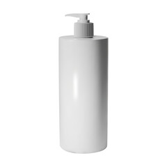 Mockup of a large bottle with pump dispenser for shampoo, shower gel or lotion. Professional presentation for cosmetics and personal care products. Flat lay front view