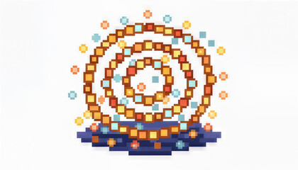 A pixel spiral geometric abstract orange blue digital art loop swirl mosaic pattern an abstract pixel spiral with warm orange squares and cool blue accents forms dynamic swirl above dark blue base