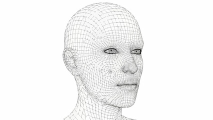 Wireframe Human Head - A Digital Representation of Artificial Intelligence.