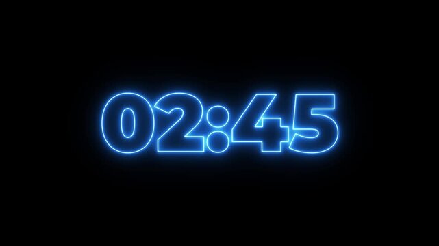 Animation of glowing neon icon ,3 minute countdown timer .3 minute stopwatch , analog icon animation .Dynamic 3 Minute Countdown Animation Engaging Timer Visuals for