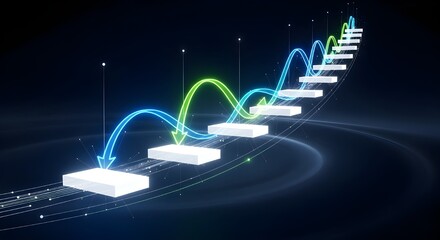Global digital finance concept with a blue stock market graph and upward arrow on a computer screen