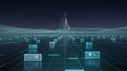 Bridge over the river in the night illustrating a global network and digital technology concept