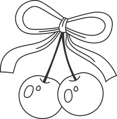 Line Art Cherries With Ribbon Bow