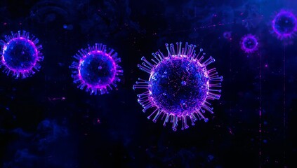 Abstract Representation of Viruses in Vibrant Purple and Blue Colors