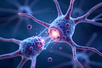 human brain neurons and synapses. nanobot particles and futuristic light beams are repairing damaged nerve connections,