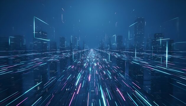 Abstract blue background with motion blur on city traffic on a dark highway through the urban night - Powered by Adobe