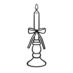 Vintage Christmas candle with ribbon, vector illustration