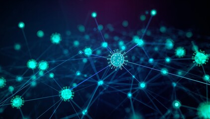 Network of Digital Connections Representing Virus Spread in Technology