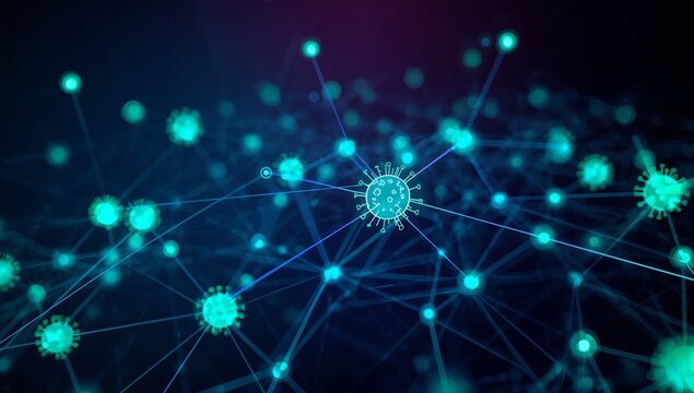 Network of Digital Connections Representing Virus Spread in Technology - Powered by Adobe