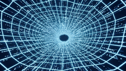 Futuristic blue digital tunnel concept illustration with a circular glass texture design pattern