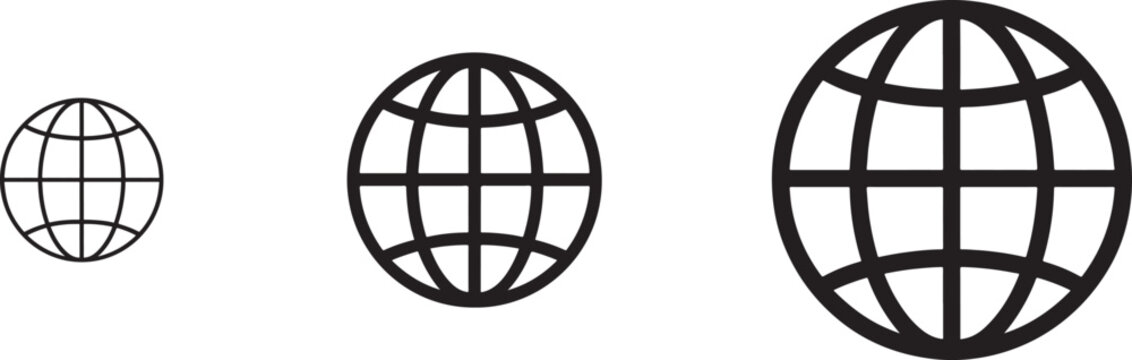 Simple silhouette world icon set featuring globe shapes ideal for global, travel, and map concepts.