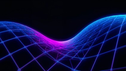 Futuristic Neon Wave with Grid Pattern in Dark Background