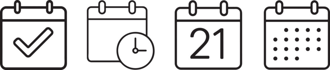 Minimal silhouette calendar icon set with clean shapes, perfect for schedules and reminders.