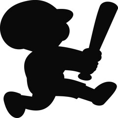 This striking silhouette features a dynamic outline of a young baseball player swinging a bat. The simple yet impactful design emphasizes movement and energy, making it perfect for sports-related proj