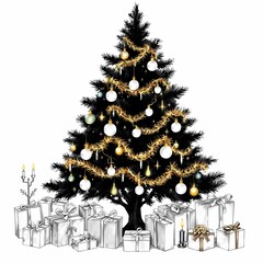 Retro festive tree with wrapped presents