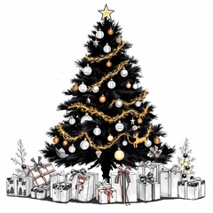 Classic Xmas tree with warm lights