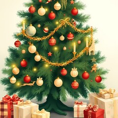 Classic holiday tree with ribboned gifts