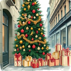 Classic Christmas tree with ornaments