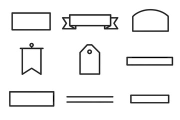 Vector Banner Icons. Banner Basics linear icon set: rectangular banner, ribbon banner, folded corner banner, curved top banner, vertical flag, hanging tag, stripe panel, accent bar
