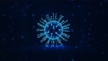 Digital Illustration of a Virus Model in Blue with Particle Effects