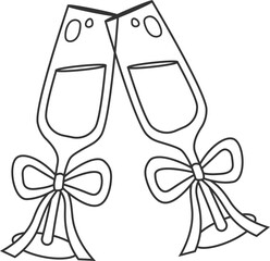 Clinking Champagne Flutes Line Drawing