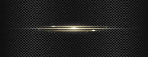 Horizontal Golden Light Flare &ndash; Glowing Beam with Bright Center and Fading Edges on Transparent Background for Overlay Use