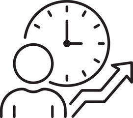 Silhouette of a person with a clock and an upward trending arrow representing time management and business growth isolated on transparent background