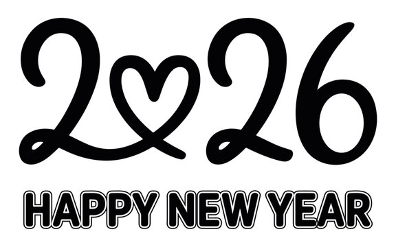 2026 new year heart style, creative 2026 new year typography with heart shaped zero, bold outline lettering style, festive holiday greeting design perfect for cards, posters and digital prints - Powered by Adobe